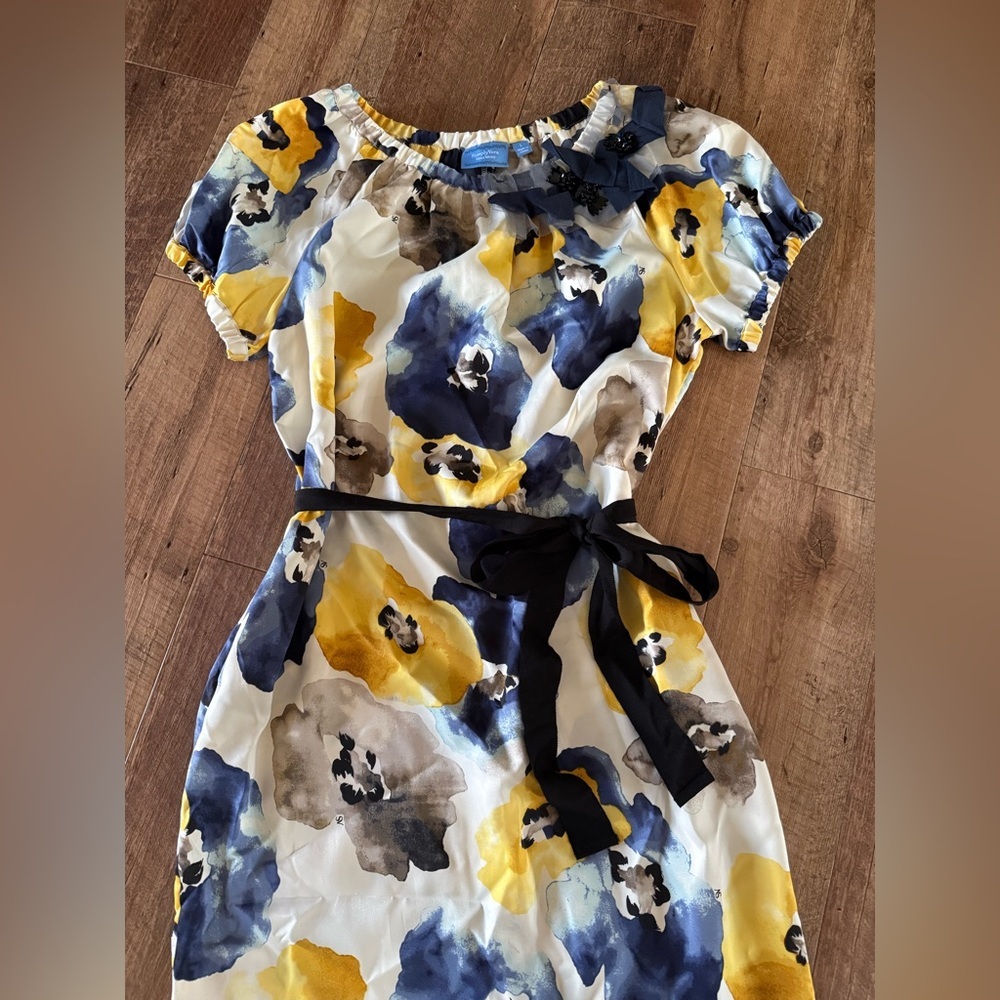 Simply Vera Vera Wang Blue and Yellow Floral Midi Dress - Picture 6 of 7